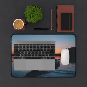Desk Mat - Tranquil Sunset Canoe Desk Mat (Calm Lake Office Décor)