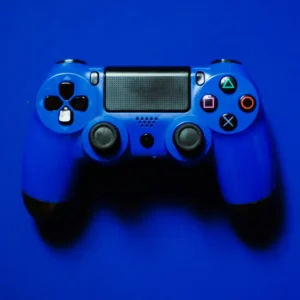Neon Blue Controller Poster with Wooden Frame